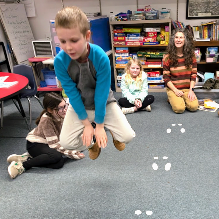 A student practices the bounding pattern.